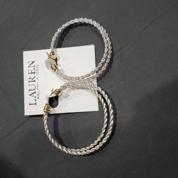 Lauren Ralph Lauren Jewelry - Lauren Ralph Lauren two Tone Rope Split gold and silver plated hoop Earrings new